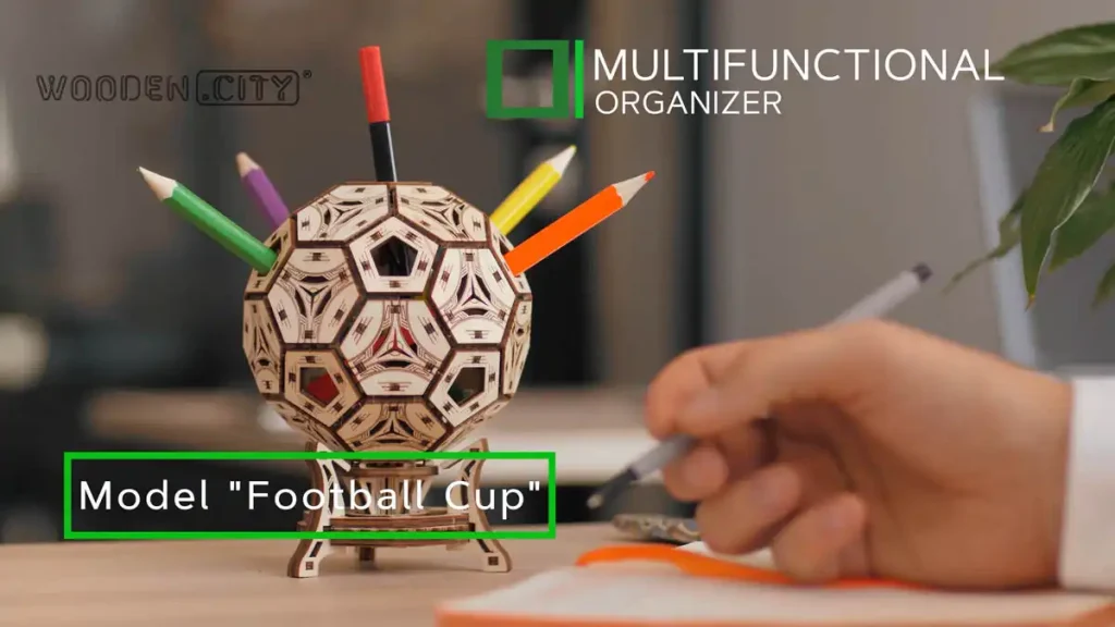 Wooden Puzzle 3D Football Cup Multifunctional Organizer Opis 2