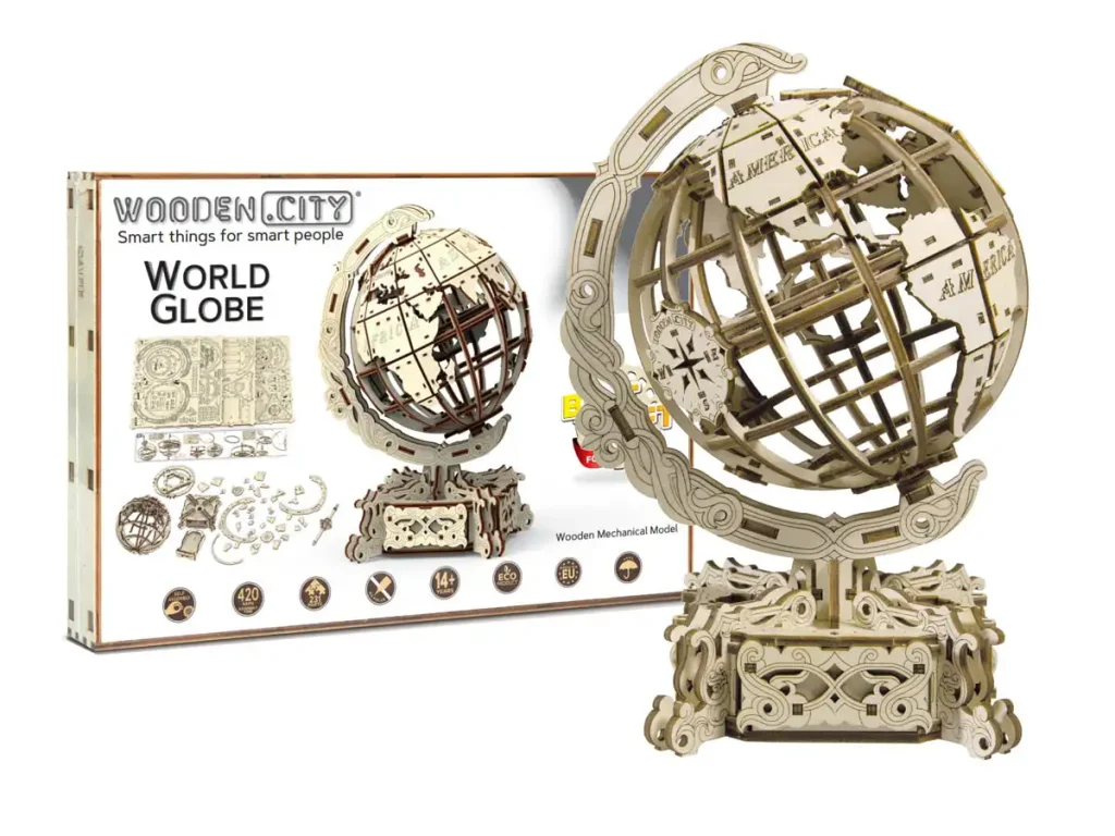 3D Wooden Globe Mechanical Drive 3d Wooden Puzzle Rotating