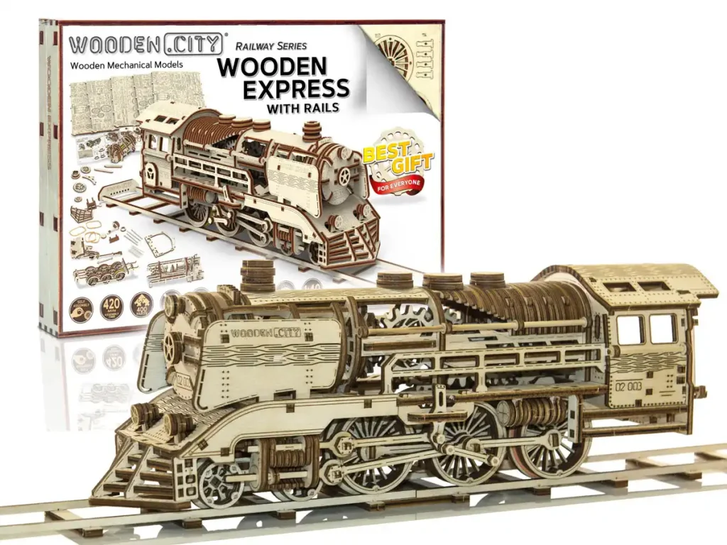 Wooden Puzzle 3D Train Wooden Express With Rails Opis 2
