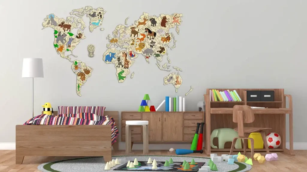 Wooden Map Puzzle 3D World World Map Animals XXL Opis 2