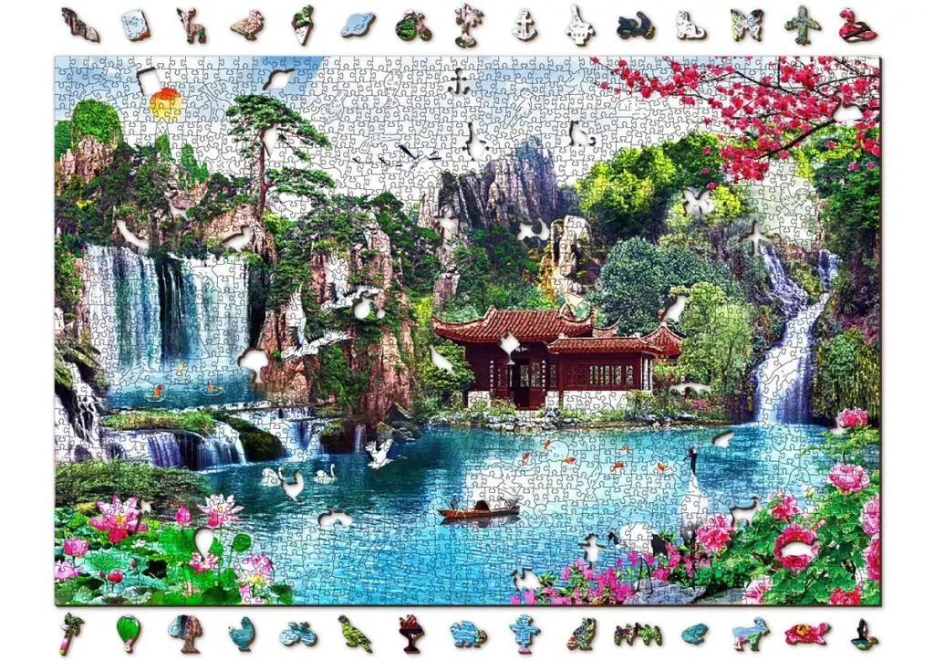 Wooden Puzzle 2000 Waterfalls In Japanese Garden Opis 9