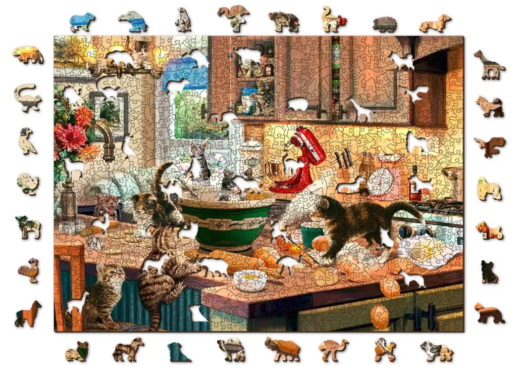 Puzzle Drewniane w kształcie zwierząt 1000 Kitten Kitchen Capers opis 1