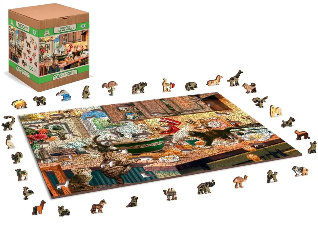 Puzzle Drewniane w kształcie zwierząt 1000 Kitten Kitchen Capers opis 2
