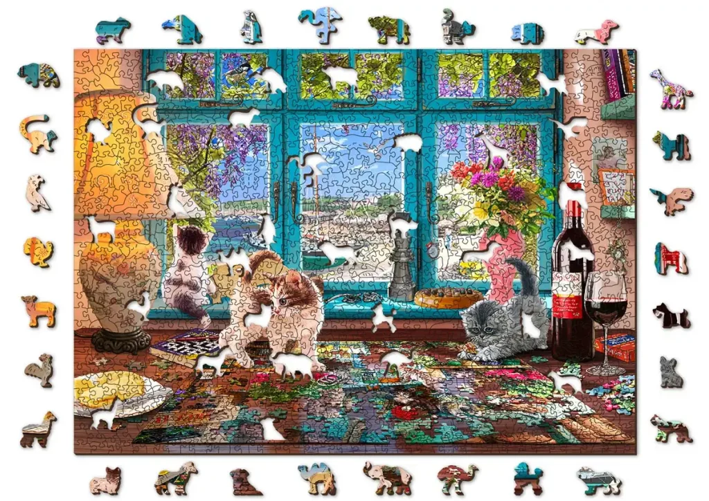 Puzzle Drewniane w kształcie zwierząt 1000 Puzzler's Desk opis 1