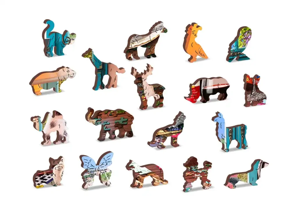 Puzzle Drewniane w kształcie zwierząt 1000 Puzzler's Desk opis 3