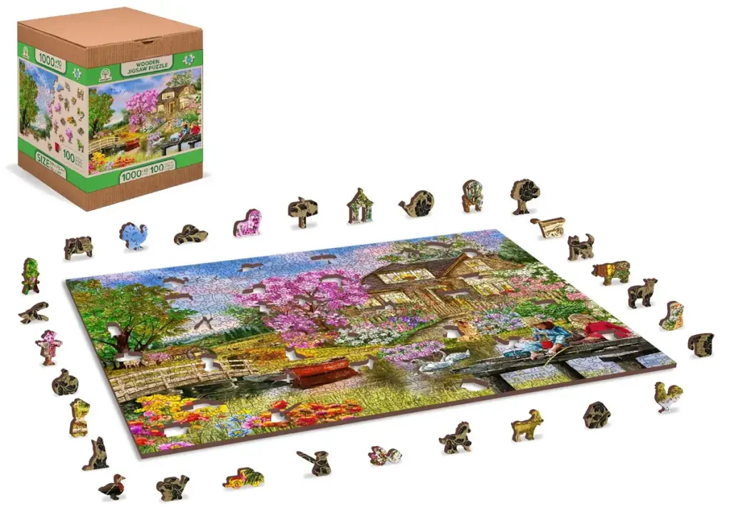 Wooden Puzzle 1000 Springtime Cottage Opis 3