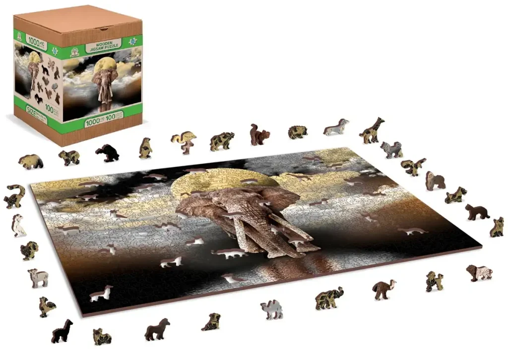 Drewniane puzzle w kształcie zwierząt 1000 Słoń Ze Snu Opis 2