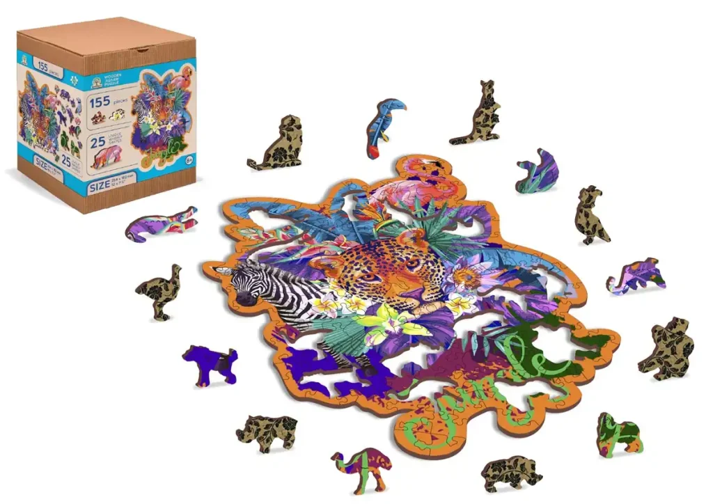 Puzzle en bois Ferme, Mer, Jungle,Ville. GOKI – Qualijouet