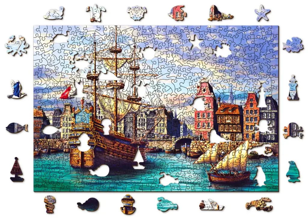 Wooden Puzzle 500 Old Ships In Harbour opis 1