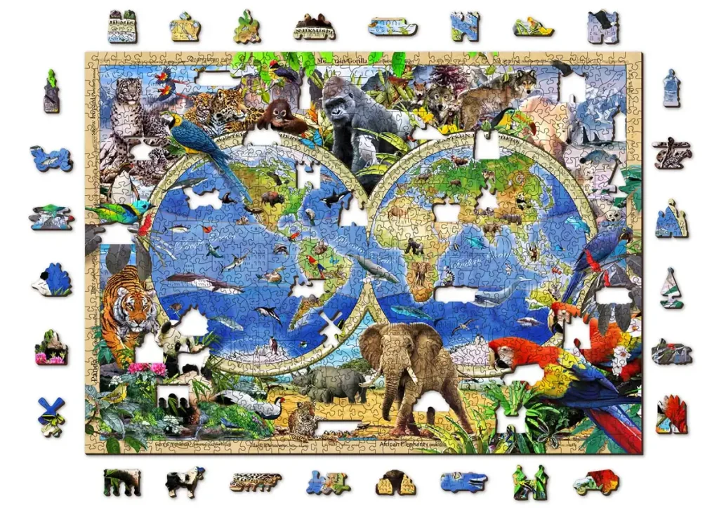 Wooden Puzzle 1000 Animal Kingdom Map 