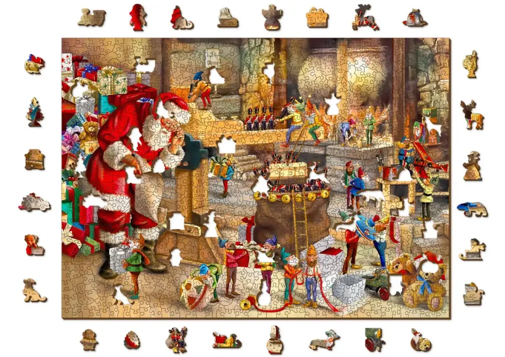Puzzle Drewniane 1000 Dwustronne Santa’s Workshop XL opis 1