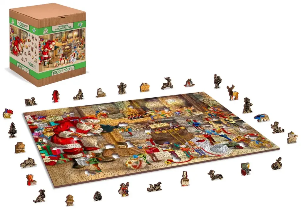 Puzzle Drewniane 1000 Dwustronne Santa’s Workshop XL opis 2