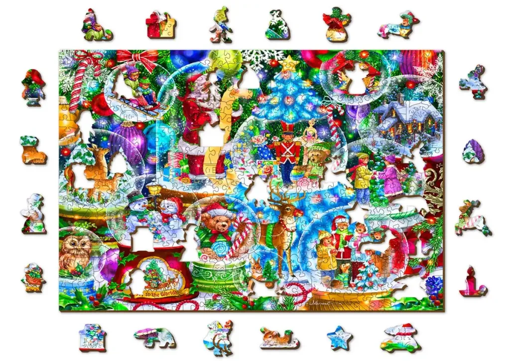 Wooden Puzzle 500 Christmas Snowballs opis 1