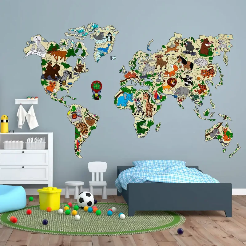 Wooden Map Puzzle 3D World World Map Animals XXL 5