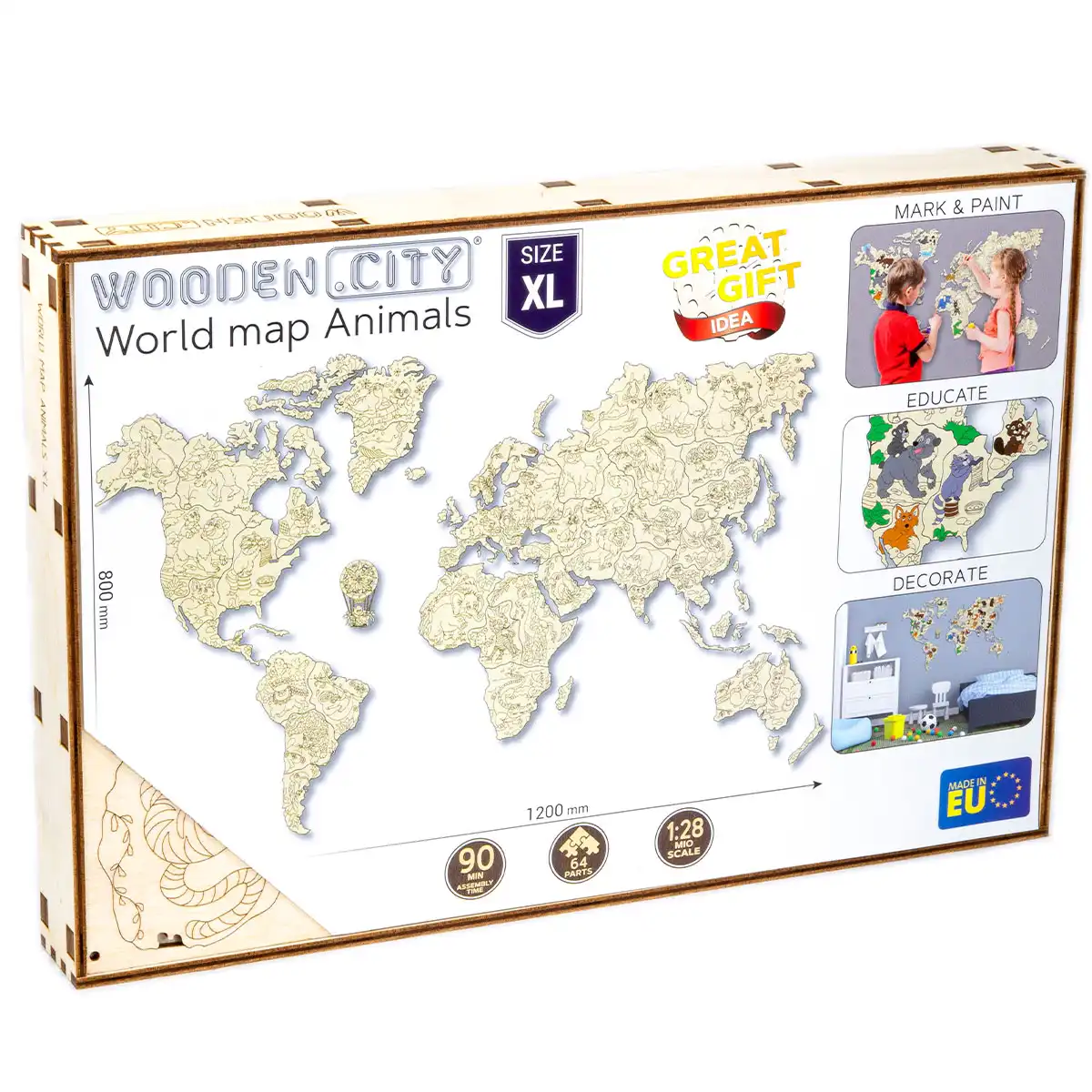 OAK, wooden world map