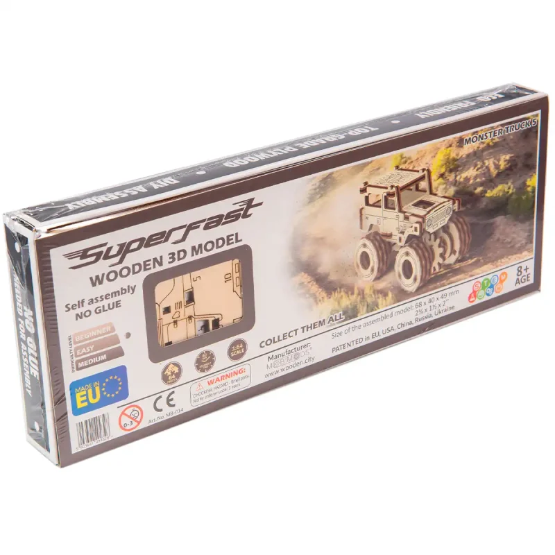 Wooden Puzzle 3D Car Monster Truck 5-7