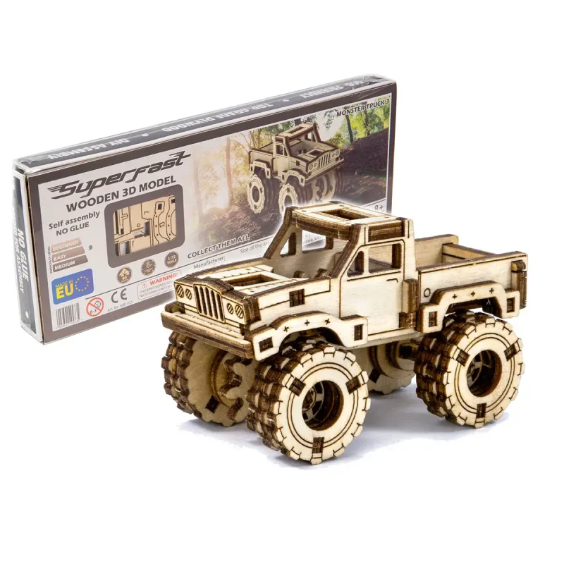 Wooden Puzzle 3D Car Monster Truck 3-6