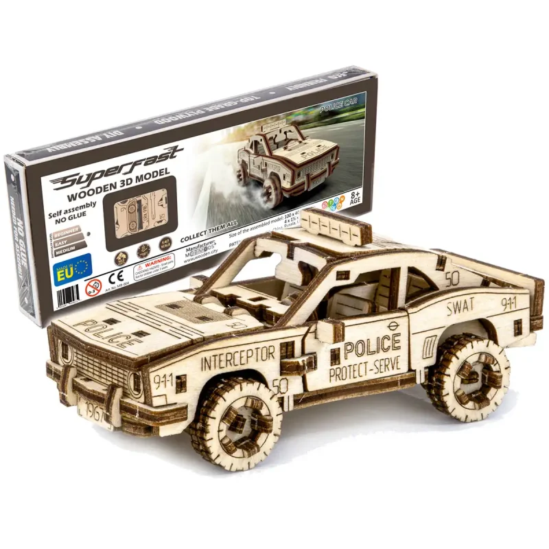 Wooden Puzzle 3D Car Police Car - 15