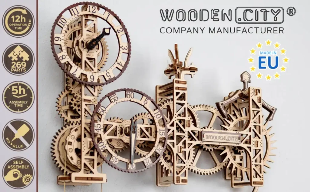 3D Wooden Clock Puzzle - Steampunk Wall Clock