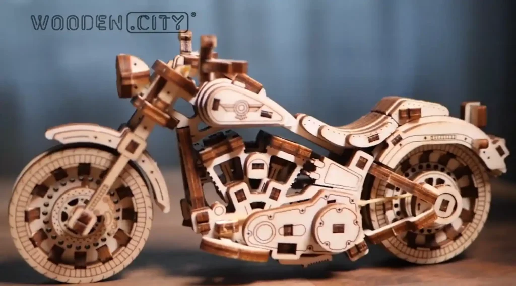 Puzzle drewniane 3D motocykl Cruiser V-twin opis 4