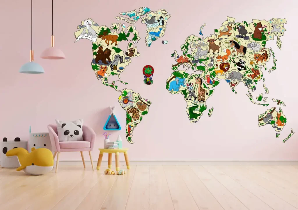 Mapa Świata Zwierząt Na Ścianę 3D XXL 3