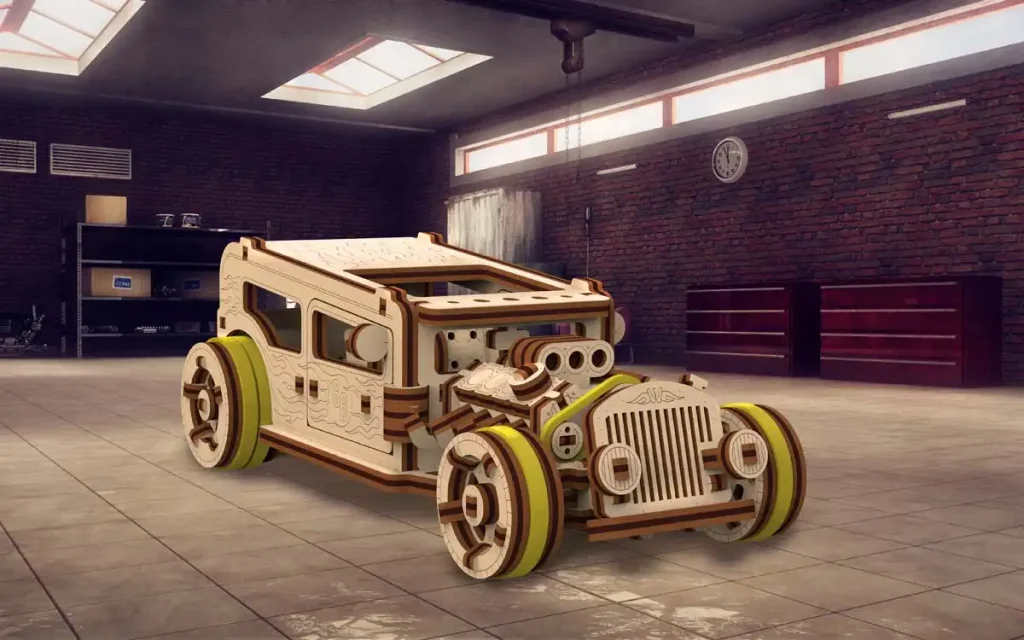 Puzzle drewniane 3D samochód Hot Rod opis 5