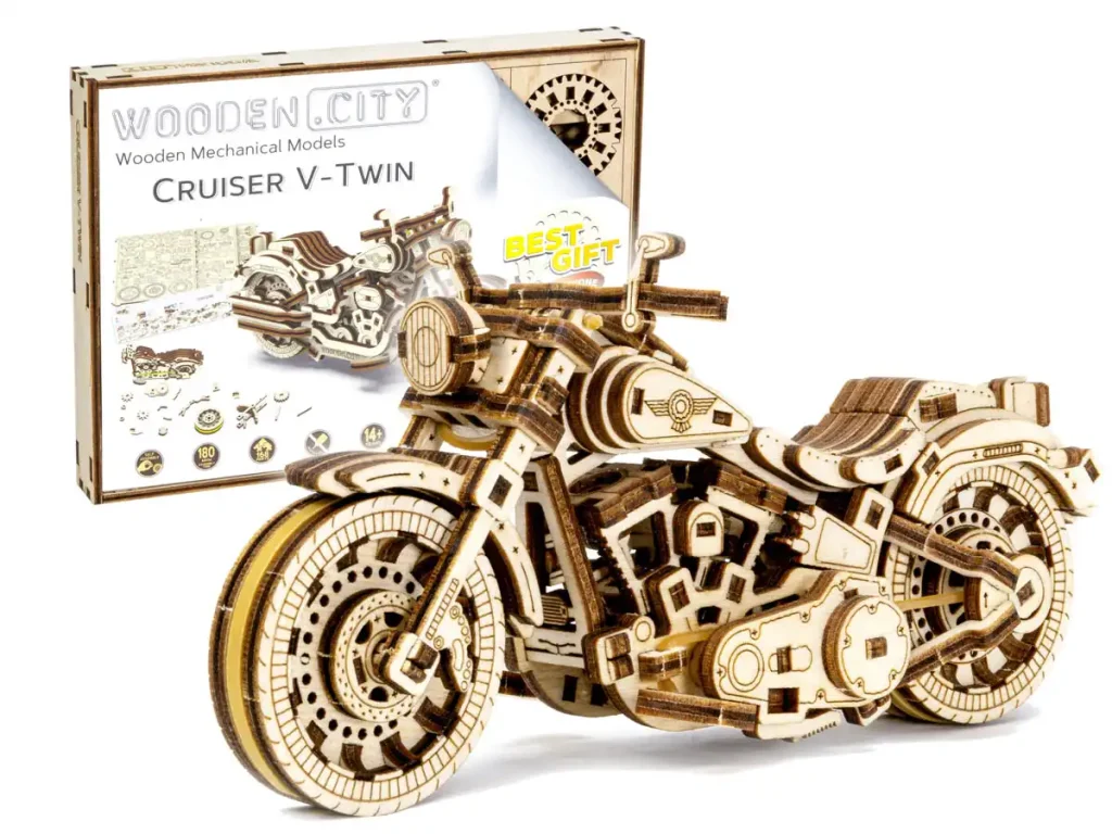 Puzzle drewniane 3D motocykl Cruiser V-twin opis 5