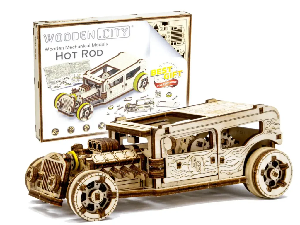 Puzzle drewniane 3D samochód Hot Rod opis 6