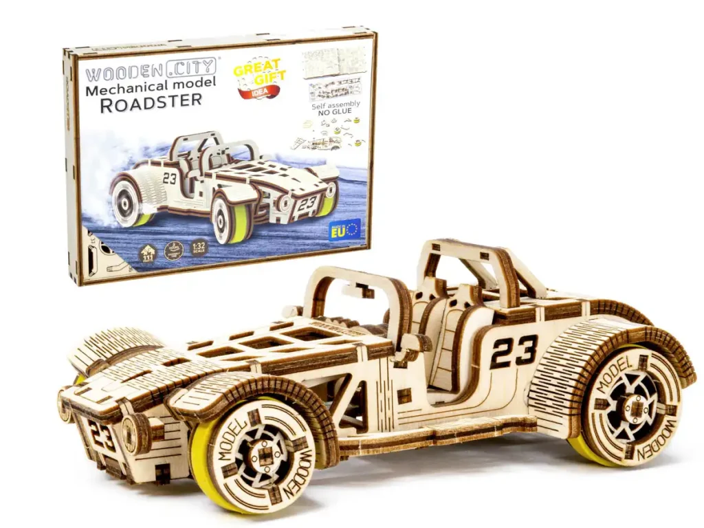 Puzzle drewniane 3D samochód Roadster opis 2