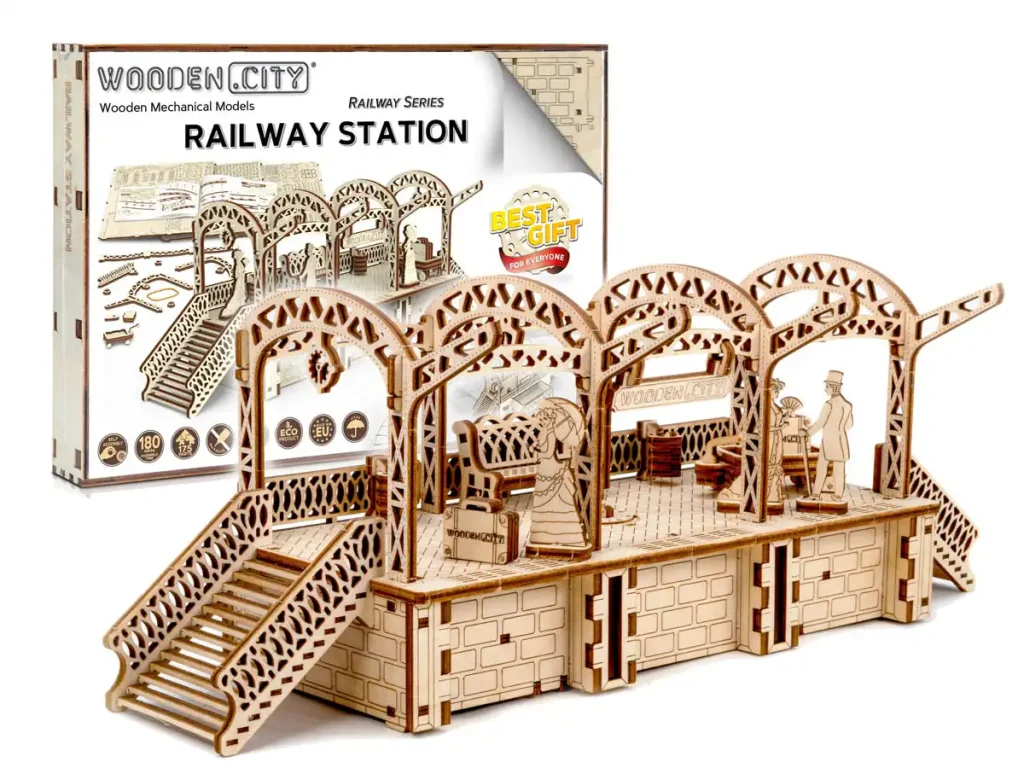 Puzzle 3D Drewniane Stacja Kolejowa opis 4