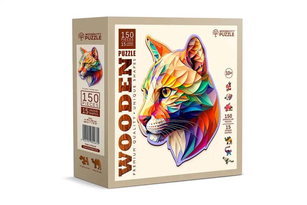 Drewniane puzzle w kształcie zwierząt 150 Puma opis 2