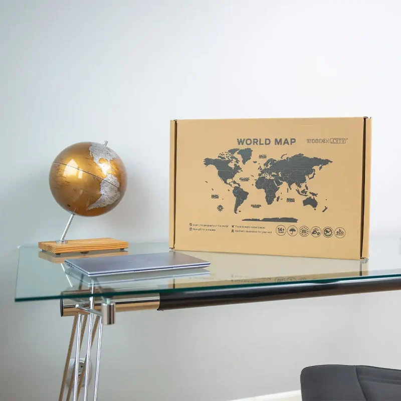 Wooden Map Puzzle 3D World World Map XXL Black-8