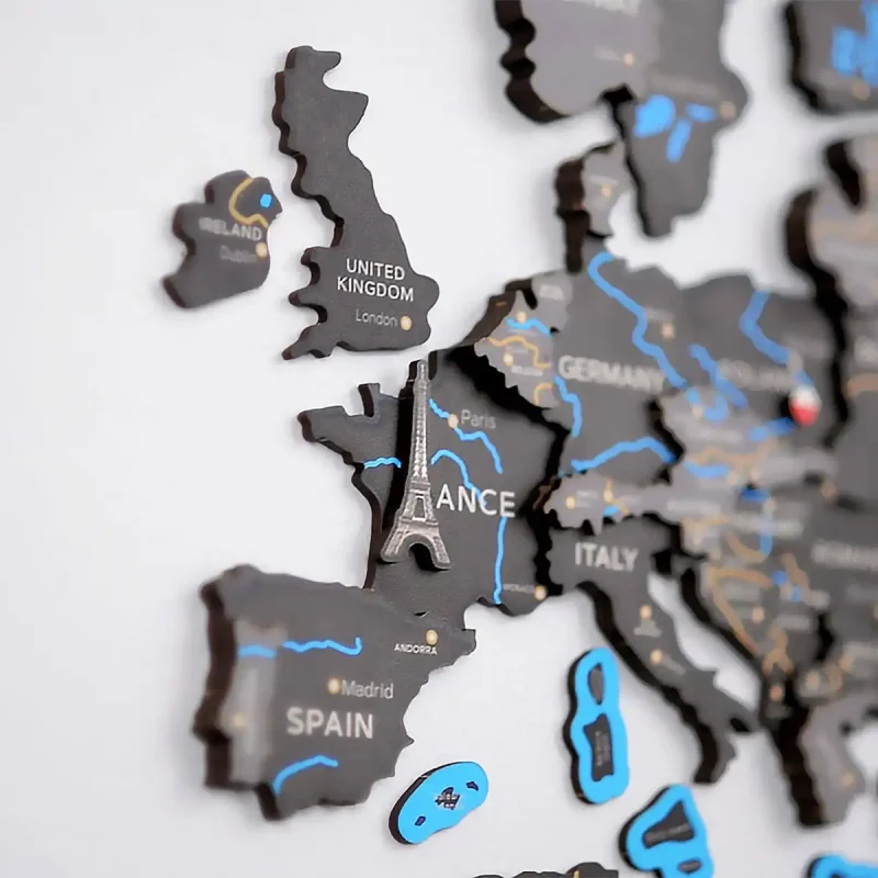 Wooden Map Puzzle 3D World World Map XXL Black - 7