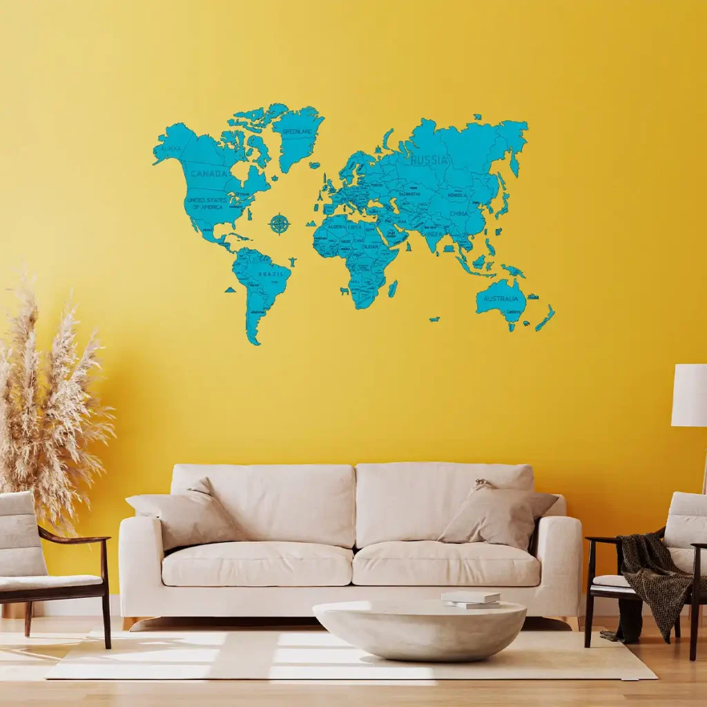 Mapa Świata Na Ścianę 3D XL Niebieska 7