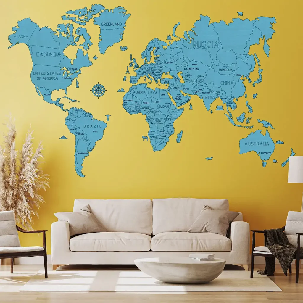 Mapa Świata Na Ścianę 3D XXL Niebieska 7