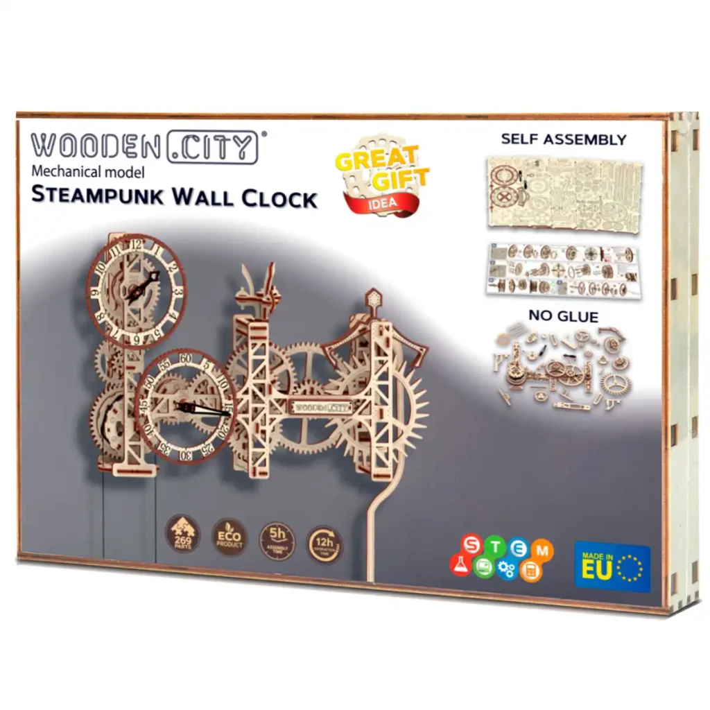 Wooden Puzzle 3D Steampunk Wall Clock opis 5