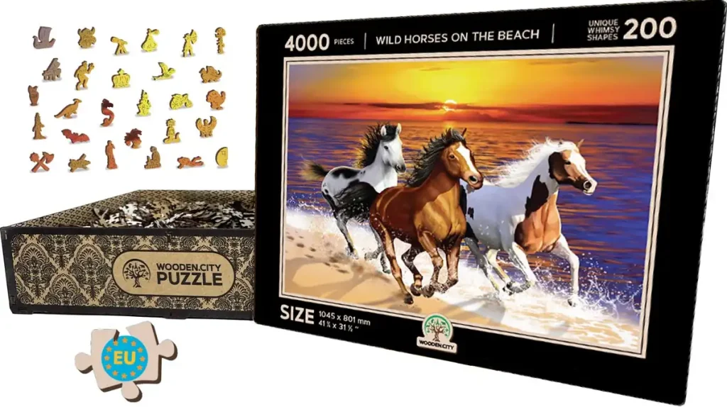 Drewniane puzzle w kształcie zwierząt 4000 Dzikie Konie Opis 12