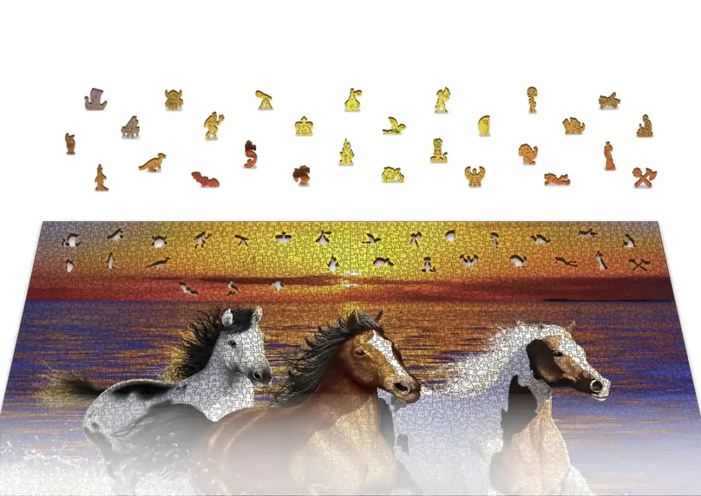 Drewniane puzzle w kształcie zwierząt 4000 Dzikie Konie Opis 8