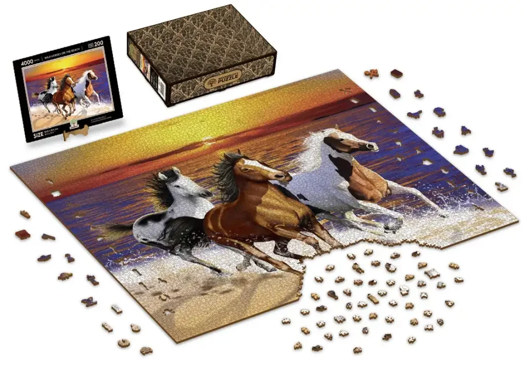 Drewniane puzzle w kształcie zwierząt 4000 Dzikie Konie Opis 7