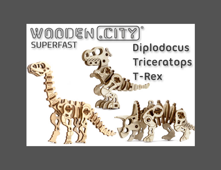 Triceratops, T-Rex, Diplodocus