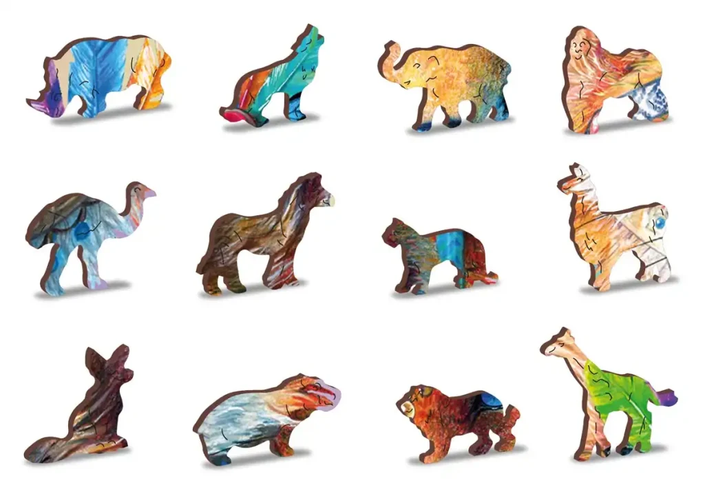 Drewniane puzzle w kształcie zwierząt 150 Tajemniczy Lis Opis 3
