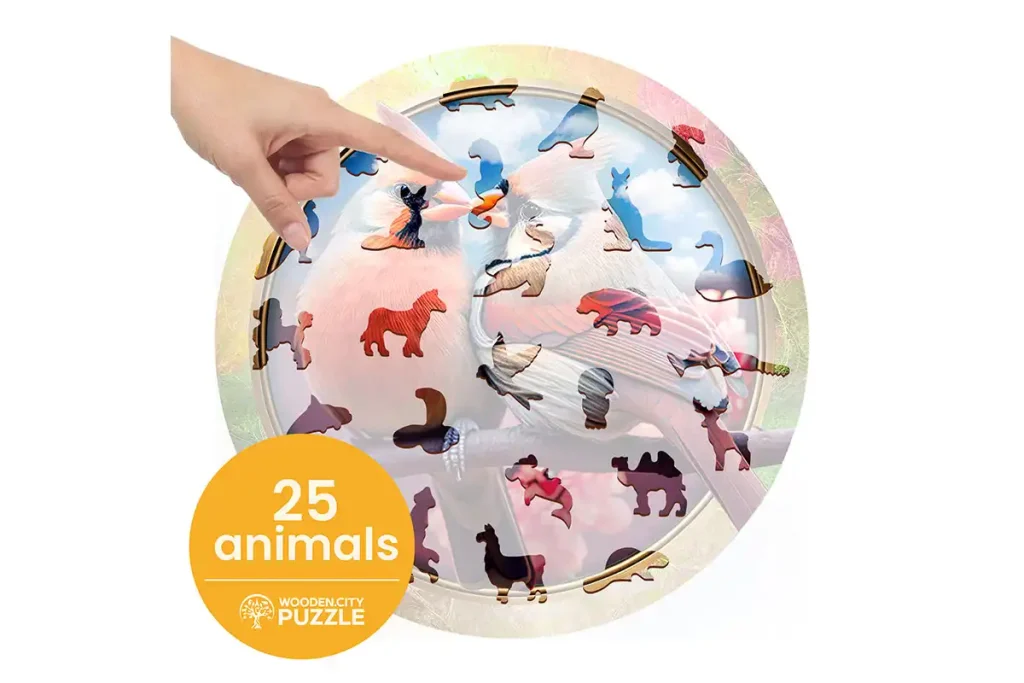 Drewniane puzzle w kształcie zwierząt 250 Birds In Love Opis 3