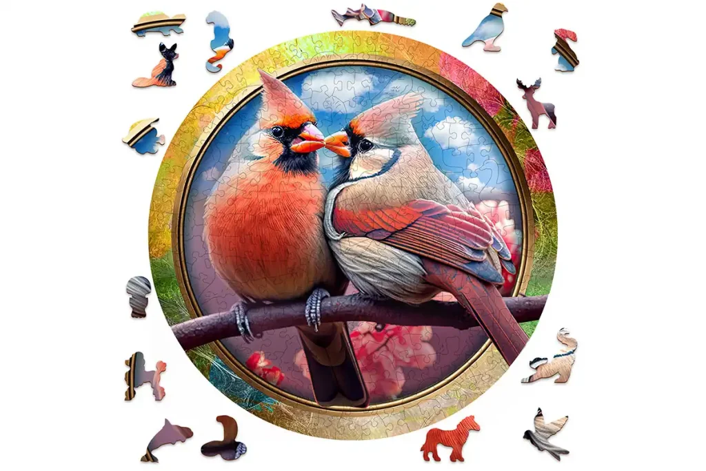Drewniane puzzle w kształcie zwierząt 250 Birds In Love Opis 2