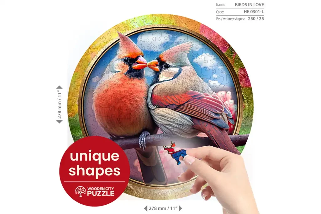 Drewniane puzzle w kształcie zwierząt 250 Birds In Love Opis 5