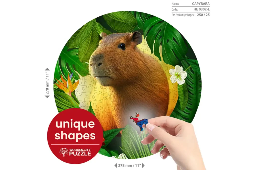 Drewniane puzzle w kształcie zwierząt 250 Kapibara Opis 5