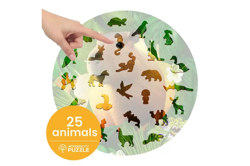 Drewniane puzzle w kształcie zwierząt 250 Kapibara Opis 3
