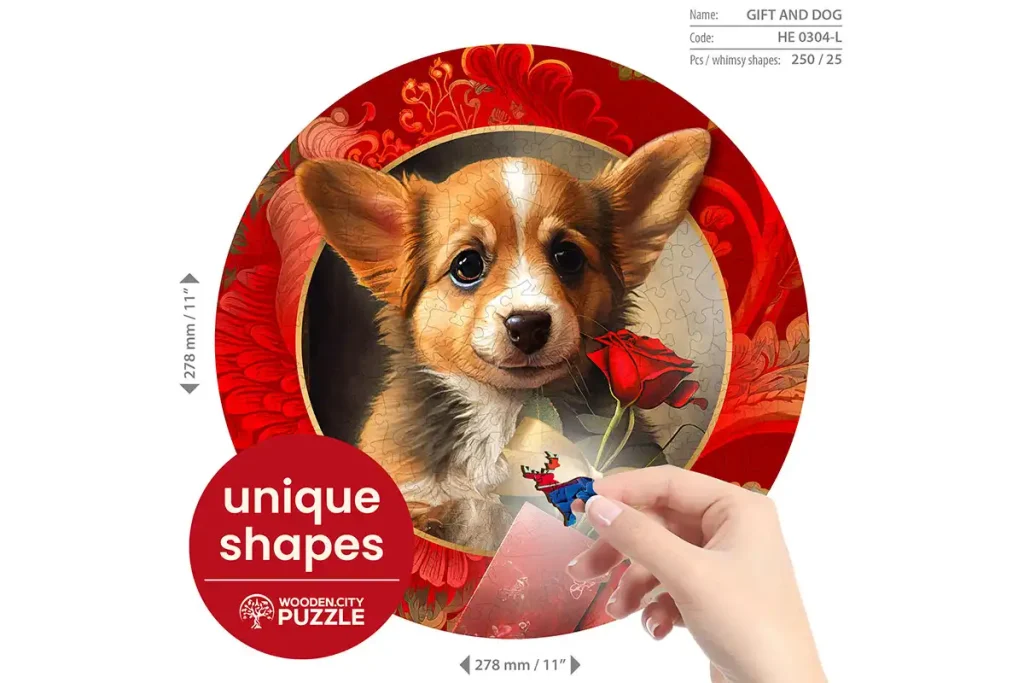 Drewniane puzzle w kształcie zwierząt 250 Prezent i Pies Opis 5