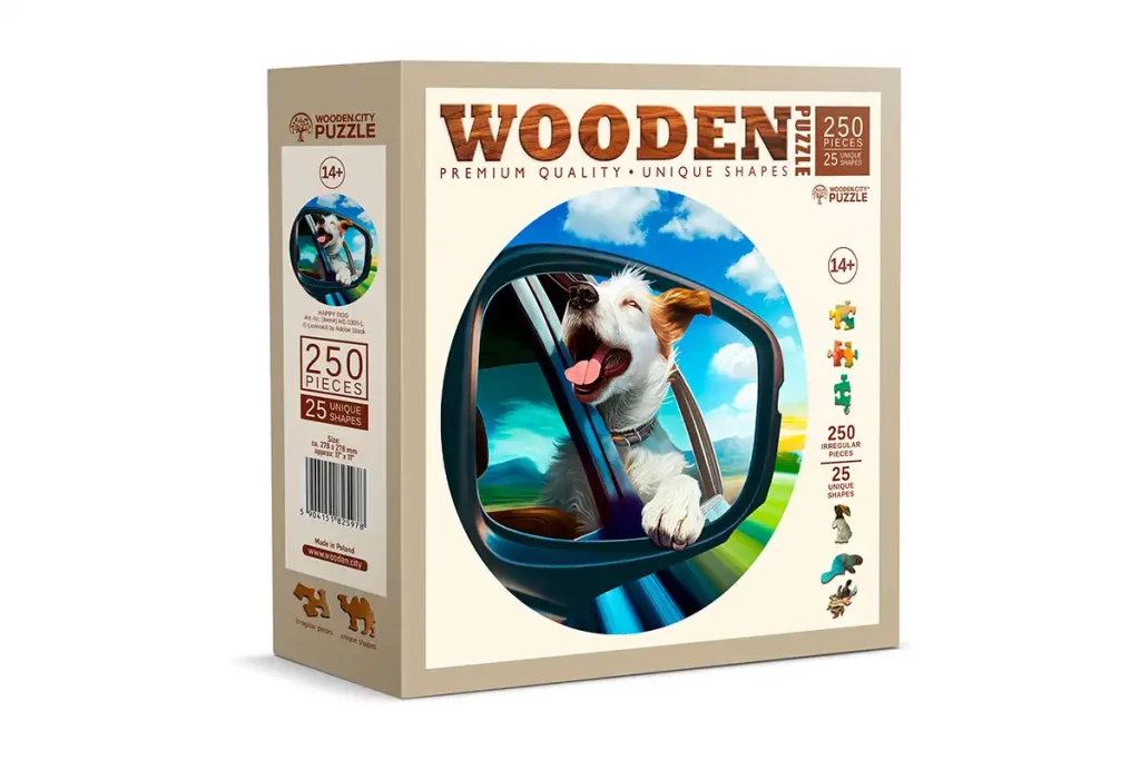 Drewniane puzzle w kształcie zwierząt 250 Szczesliwy Pies Opis 1