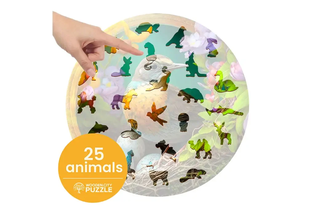 Drewniane puzzle w kształcie zwierząt 250 Kwitnaca Milosc Matki Opis 3
