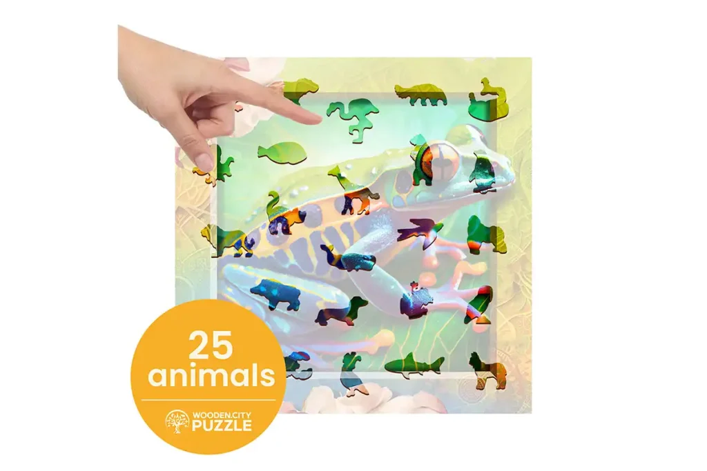 Drewniane puzzle w kształcie zwierząt 250 Kolorowa Zabka Opis 3